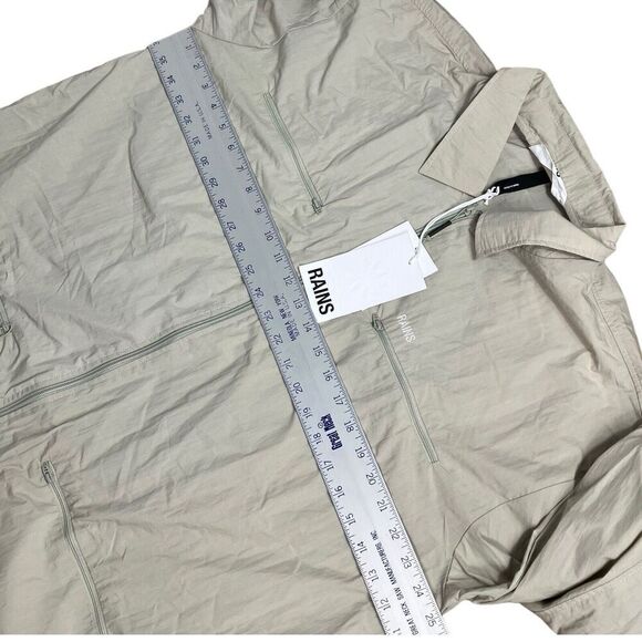 Rains Jacket WMNS XL Cement Full Zip Collar 18690 Woven Athletic Shirt Pockets - Picture 5 of 14
